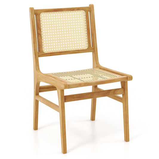 Teak Wood Rattan Dining Chair with Natural Cane Backrest