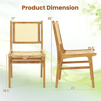 Teak Wood Rattan Dining Chair with Natural Cane Backrest
