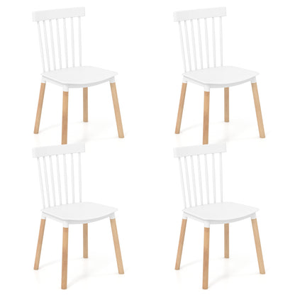 Windsor Dining Chairs with Spindle Backrest and Curved Seat in White, Set of 4