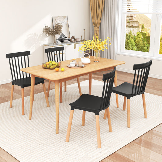 Windsor Dining Chairs with Spindle Backrest and Curved Seat in Black, Set of 4