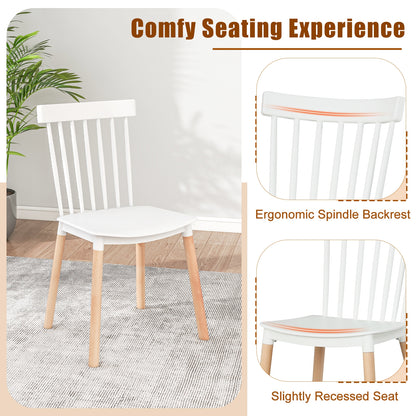 Windsor Dining Chairs with Spindle Backrest and Curved Seat in White, Set of 4