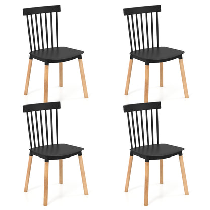 Windsor Dining Chairs with Spindle Backrest and Curved Seat in Black, Set of 4