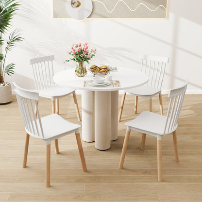 Windsor Dining Chairs with Spindle Backrest and Curved Seat in White, Set of 4
