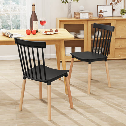Windsor Dining Chairs with Spindle Backrest and Curved Seat in Black, Set of 4