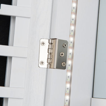 47 Inch Lockable Jewelry Armoire with 3-Color LED Lights & Full-Length Mirror - White
