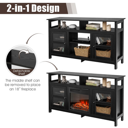 58 Inch TV Stand with Cabinets and Open Shelves for TVs up to 65 Inches, Black Wood Finish