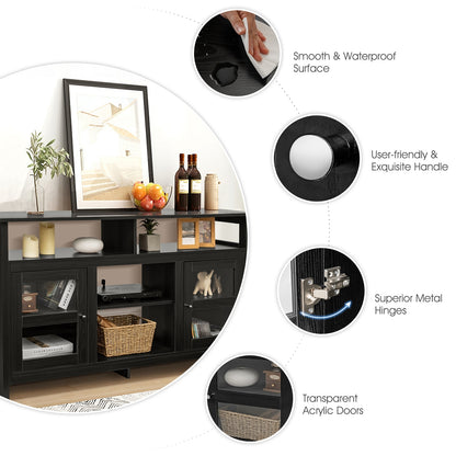 58 Inch TV Stand with Cabinets and Open Shelves for TVs up to 65 Inches, Black Wood Finish
