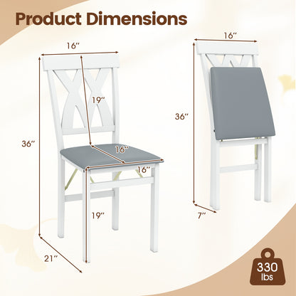 Set of 2 Foldable Wooden Dining Chairs with Faux Leather Cushions and Armless Design in White