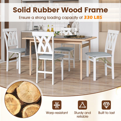 Set of 2 Foldable Wooden Dining Chairs with Faux Leather Cushions and Armless Design in White