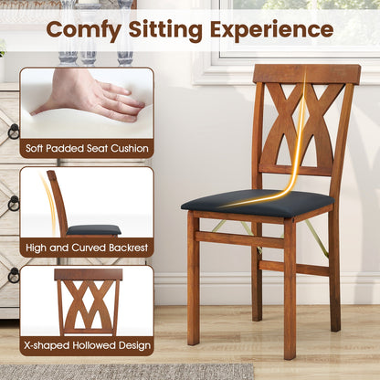 Set of 2 Foldable Wooden Dining Chairs with Faux Leather Cushions and Armless Design in Walnut