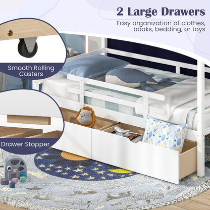 Twin House Bed for Kids with Tent and Storage Drawers