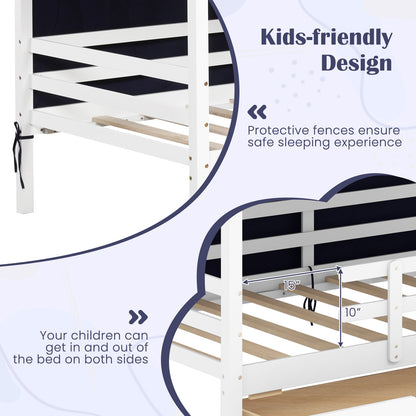 Twin House Bed for Kids with Tent and Storage Drawers