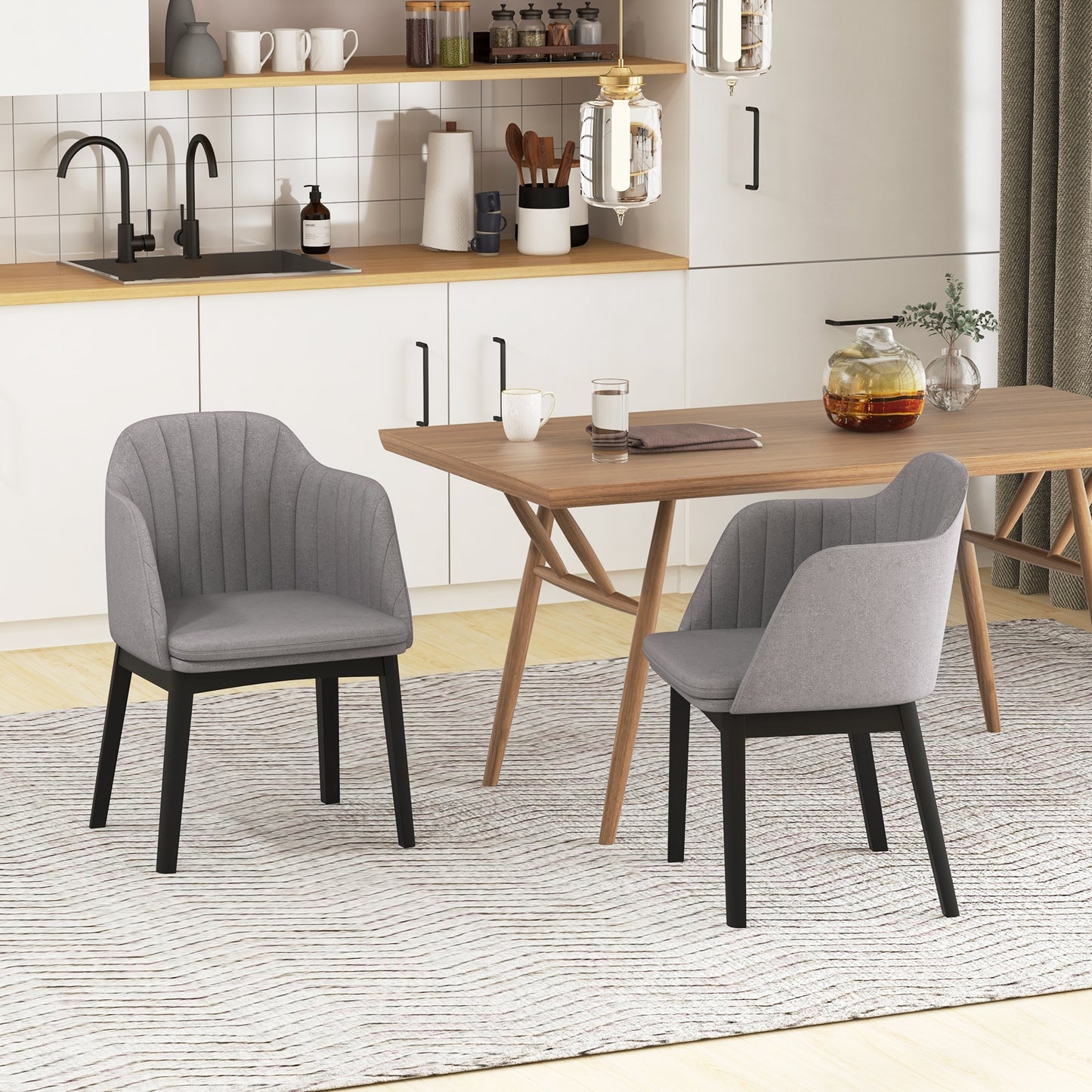 Modern Velvet Upholstered Dining Chairs with Curved Backrests for Dining and Accent Use, Set of 2