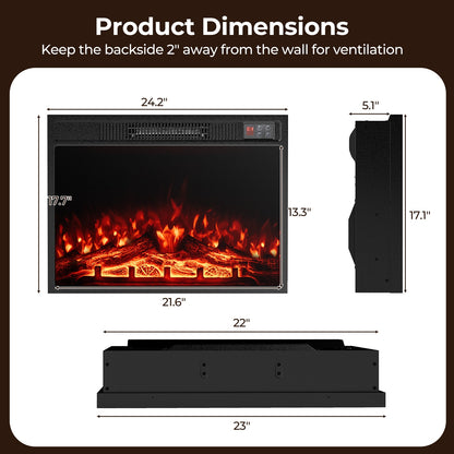 23 Inch Electric Fireplace Insert with Adjustable Flame Colors and Heater