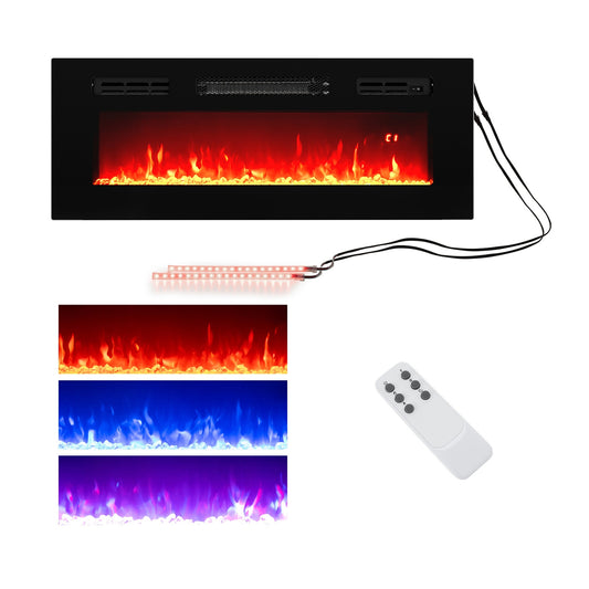 36 Inch Recessed Electric Fireplace Heater with LED Strip Lights & Remote Control