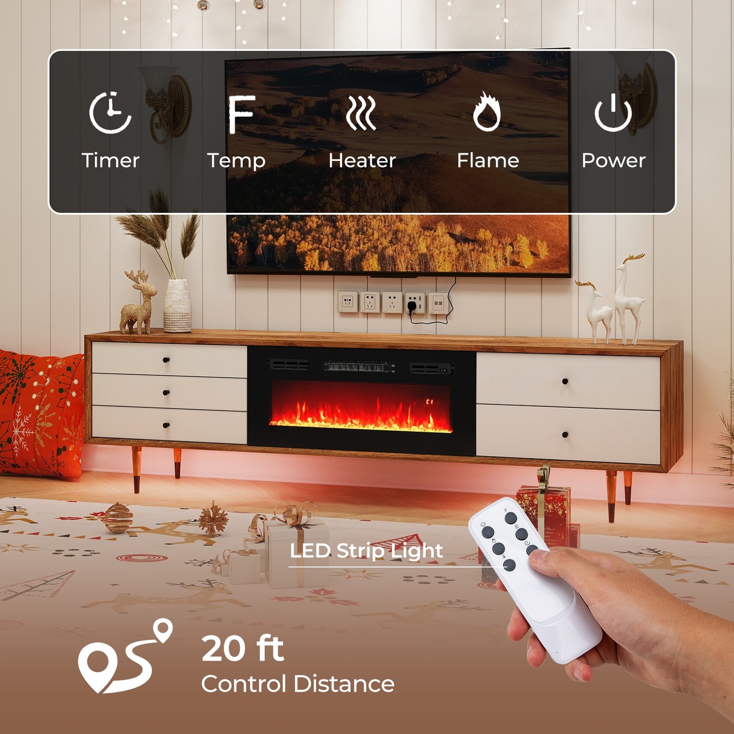 36 Inch Recessed Electric Fireplace Heater with LED Strip Lights & Remote Control