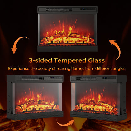 24 Inch Electric Fireplace Heater with 3-Sided Glass & Remote Control