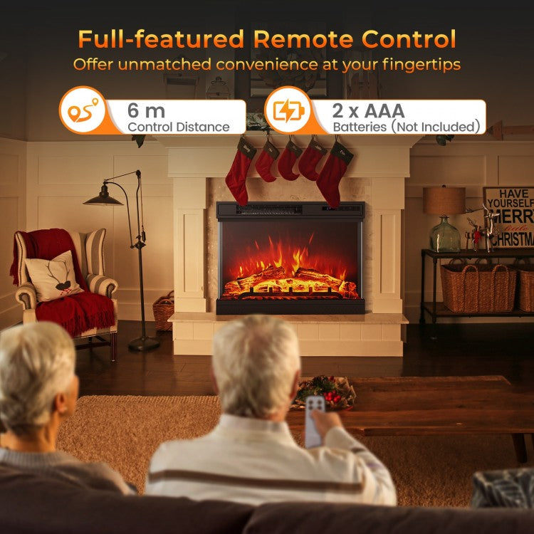 24 Inch Electric Fireplace Heater with 3-Sided Glass & Remote Control