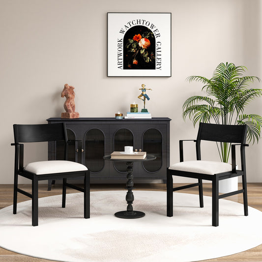 Set of 2 Dining Chairs with Contoured Backrest and Padded Seat in Cream White
