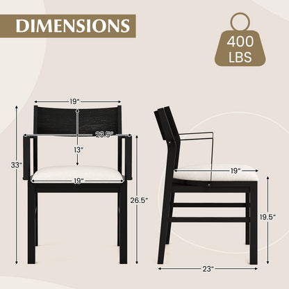 Set of 2 Dining Chairs with Contoured Backrest and Padded Seat in Cream White