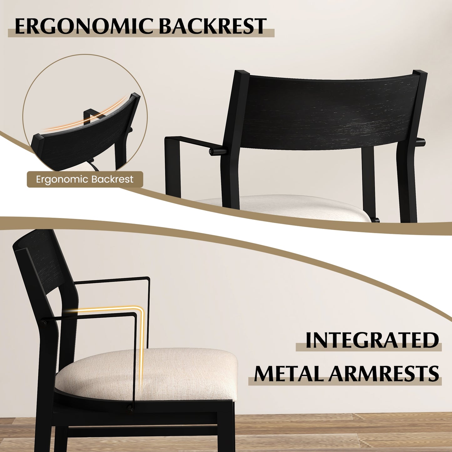Set of 2 Dining Chairs with Contoured Backrest and Padded Seat in Cream White
