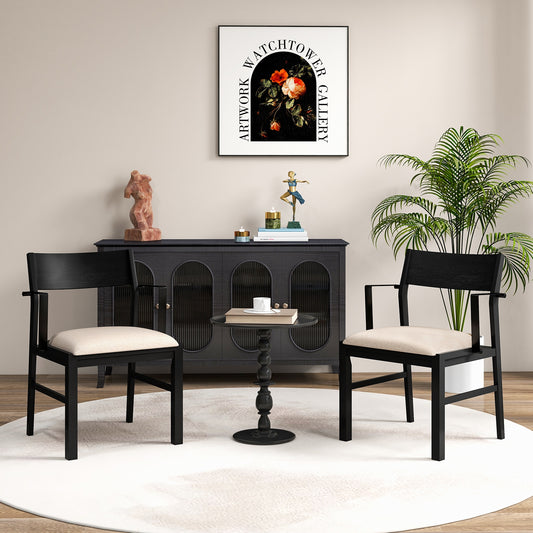 Set of 2 Dining Chairs with Contoured Backrest and Padded Seat in Beige