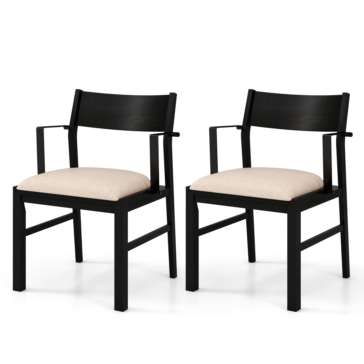 Set of 2 Dining Chairs with Contoured Backrest and Padded Seat in Beige