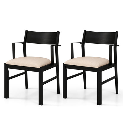 Set of 2 Dining Chairs with Contoured Backrest and Padded Seat in Beige