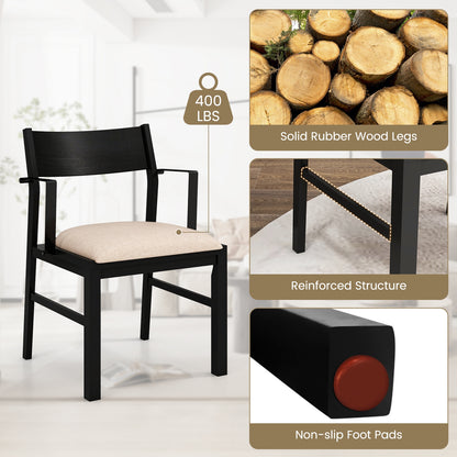 Set of 2 Dining Chairs with Contoured Backrest and Padded Seat in Beige