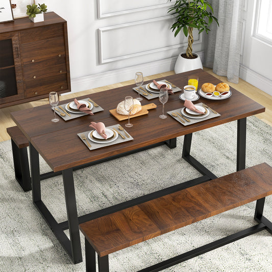 63 Inch Rectangular Dining Table for 4 to 6 People with Sturdy Metal Frame and Wood Finish in Coffee