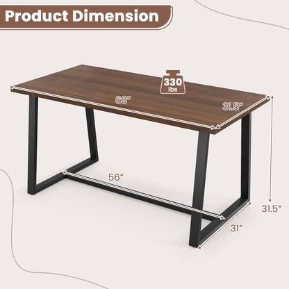 63 Inch Rectangular Dining Table for 4 to 6 People with Sturdy Metal Frame and Wood Finish in Coffee