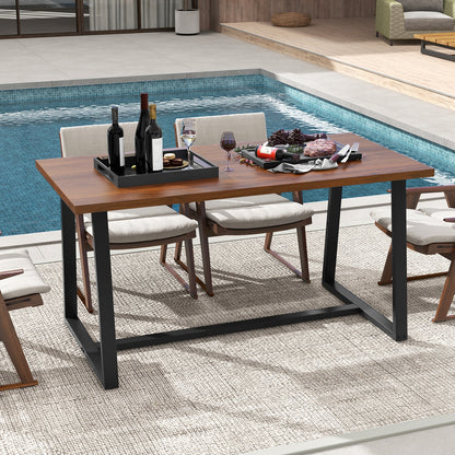 63 Inch Rectangular Dining Table for 4 to 6 People with Sturdy Metal Frame and Wood Finish in Coffee