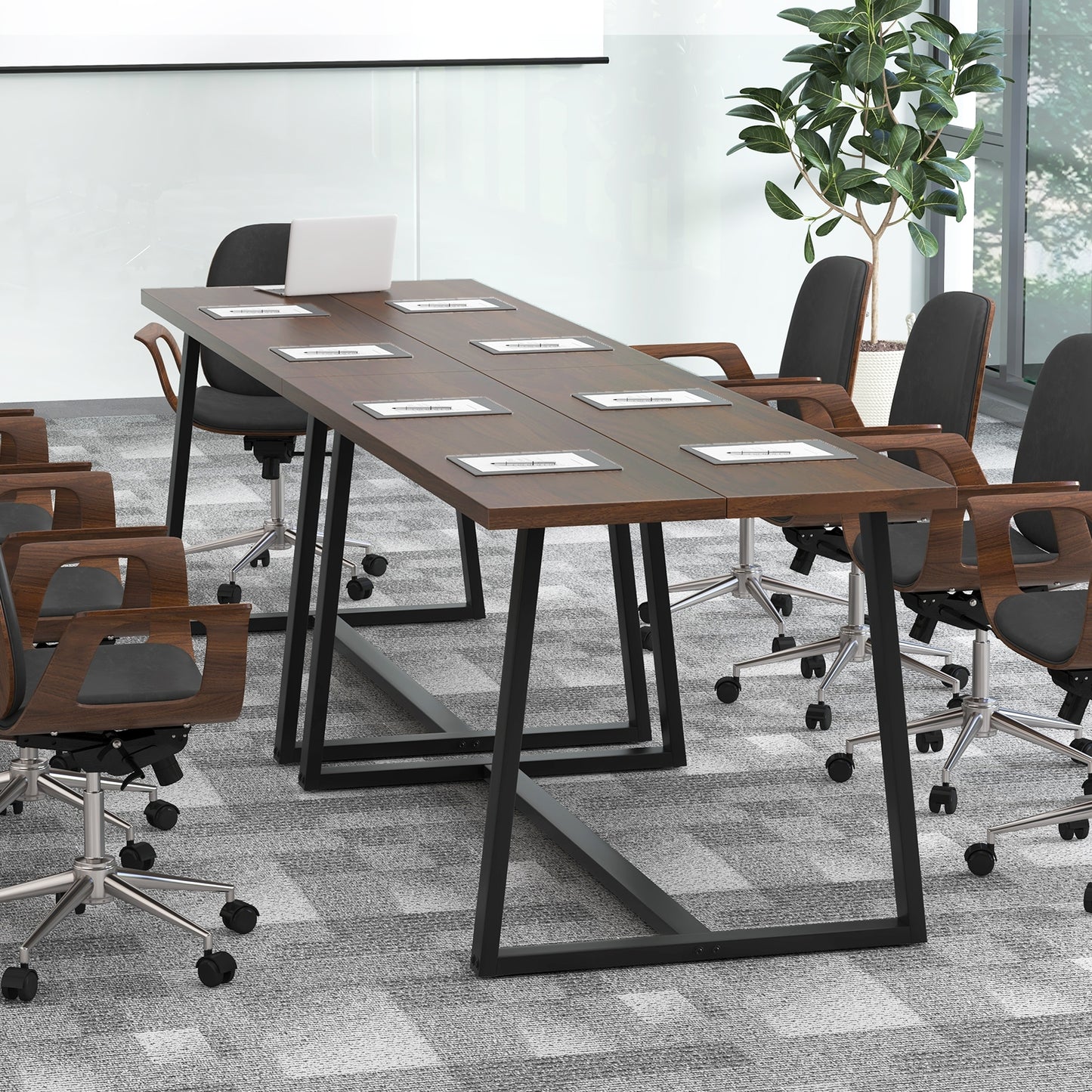 63 Inch Rectangular Dining Table for 4 to 6 People with Sturdy Metal Frame and Wood Finish in Coffee