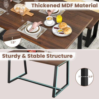 63 Inch Rectangular Dining Table for 4 to 6 People with Sturdy Metal Frame and Wood Finish in Coffee