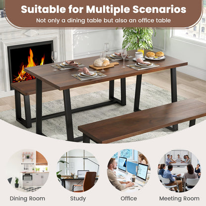 63 Inch Rectangular Dining Table for 4 to 6 People with Sturdy Metal Frame and Wood Finish in Coffee