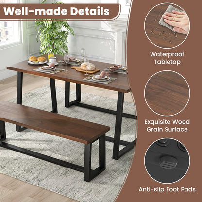 63 Inch Rectangular Dining Table for 4 to 6 People with Sturdy Metal Frame and Wood Finish in Coffee