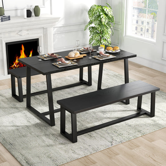 63 Inch Rectangular Dining Table for 4 to 6 People with Sturdy Metal Frame and Wood Finish in Black