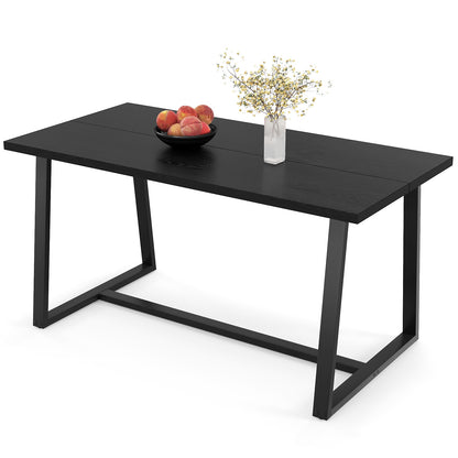 63 Inch Rectangular Dining Table for 4 to 6 People with Sturdy Metal Frame and Wood Finish in Black