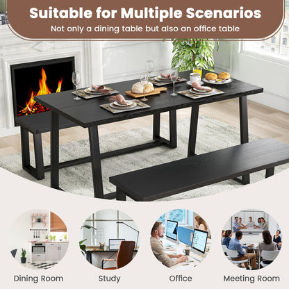 63 Inch Rectangular Dining Table for 4 to 6 People with Sturdy Metal Frame and Wood Finish in Black