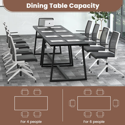 63 Inch Rectangular Dining Table for 4 to 6 People with Sturdy Metal Frame and Wood Finish in Black