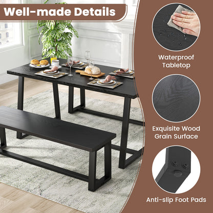 63 Inch Rectangular Dining Table for 4 to 6 People with Sturdy Metal Frame and Wood Finish in Black