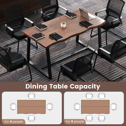 63 Inch Large Farmhouse Dining Table with Wavy Edge and Durable Metal Frame in Coffee Finish