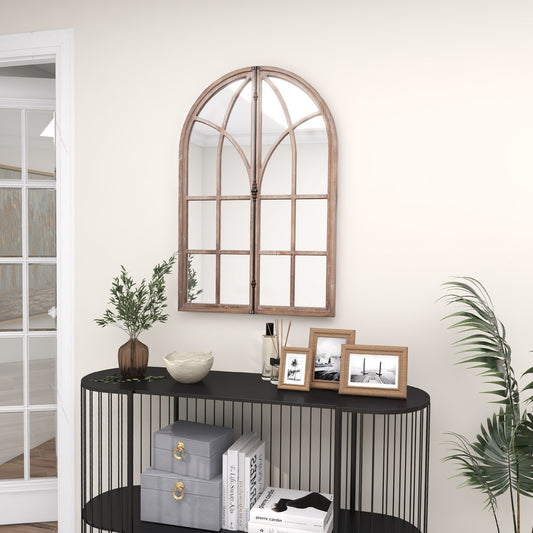 Rustic Arched Window Pane Wall Mirror for Living Room & Entryway Décor