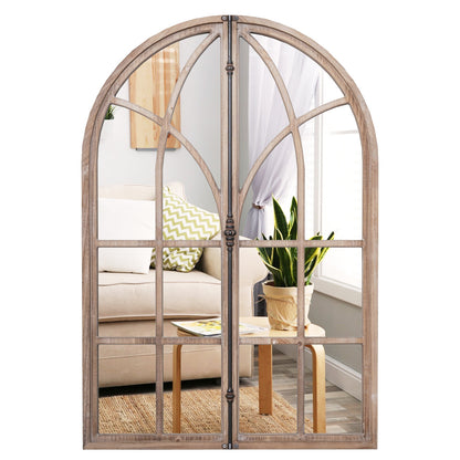 Rustic Arched Window Pane Wall Mirror for Living Room & Entryway Décor