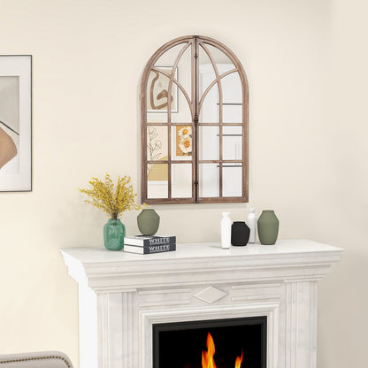 Rustic Arched Window Pane Wall Mirror for Living Room & Entryway Décor