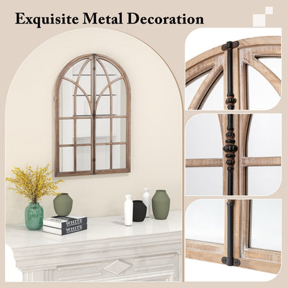 Rustic Arched Window Pane Wall Mirror for Living Room & Entryway Décor