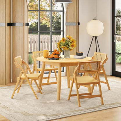 Foldable Rattan Dining Chairs with Rotating Backrest and Bamboo Frame Set of 2