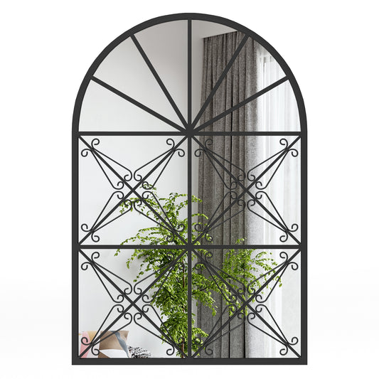 23 x 34 Inch Arched Window Pane Mirror with Brushed Metal Frame for Living Room & Entryway