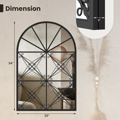 23 x 34 Inch Arched Window Pane Mirror with Brushed Metal Frame for Living Room & Entryway