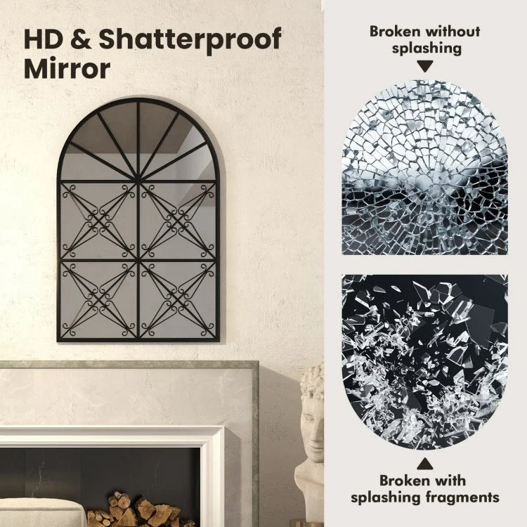 23 x 34 Inch Arched Window Pane Mirror with Brushed Metal Frame for Living Room & Entryway